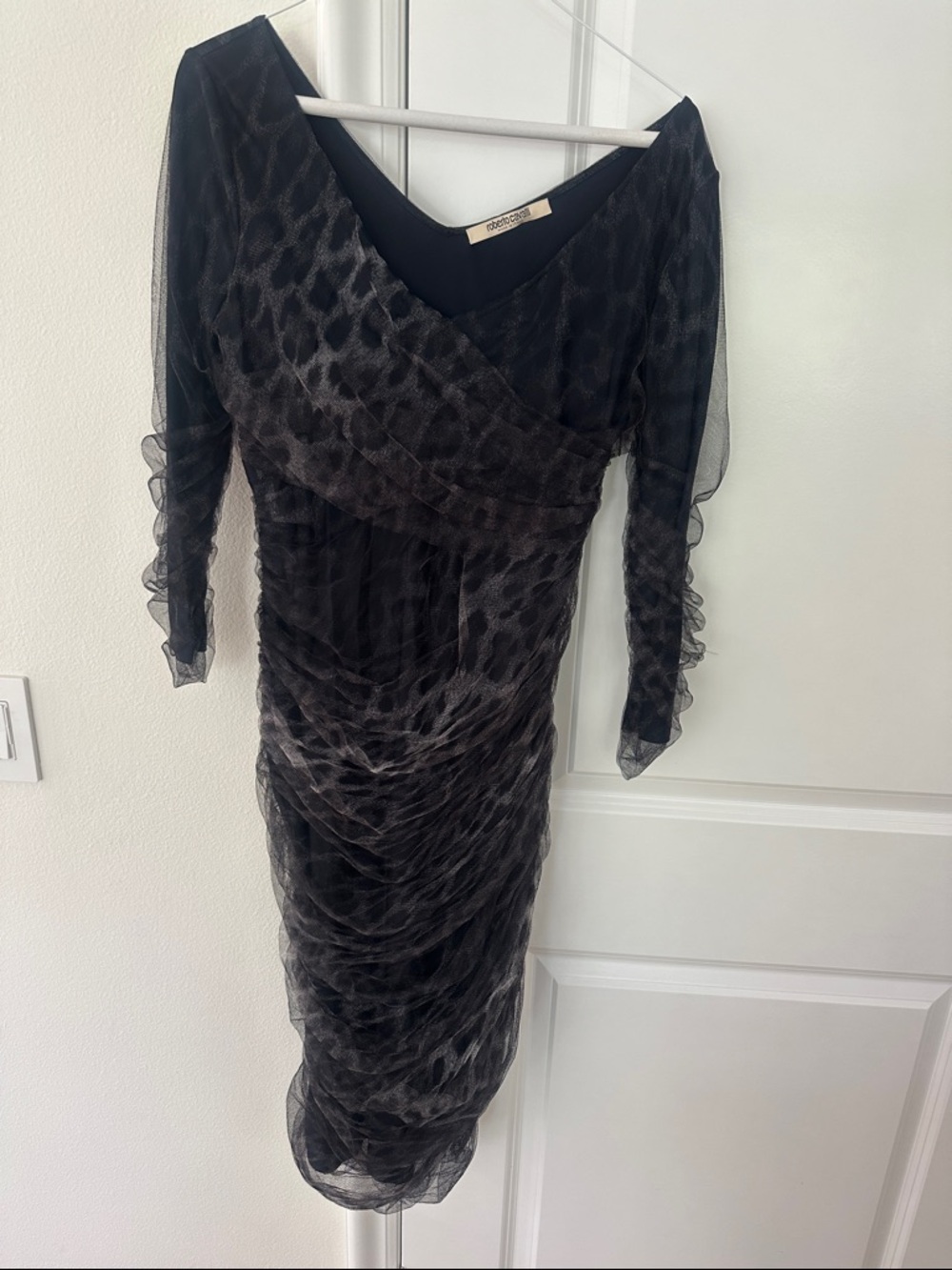 Roberto Cavalli Black Leopard-Print 3/4 Length Sleeve Dress